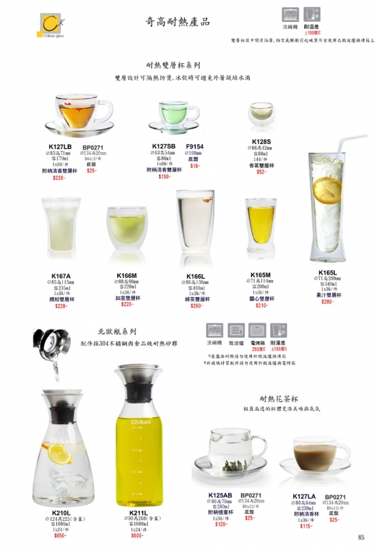 奇高耐熱雙層杯- K127SB 附柄清香雙層杯(小) 50ml (1杯+1盤)/1組